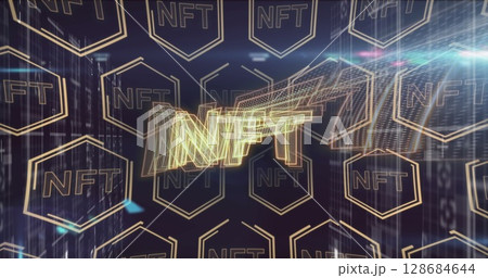 Image of nft over nft in hexagons over navy background Image of nft over nft in hexagons over navy background 128684644