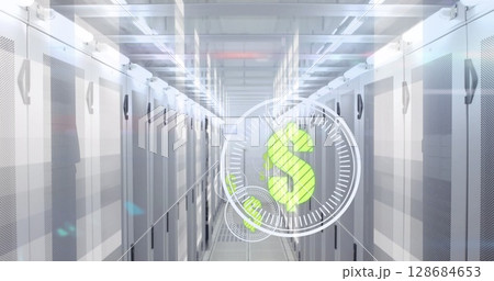 Image of dollar in circles over servers Image of dollar in circles over servers 128684653