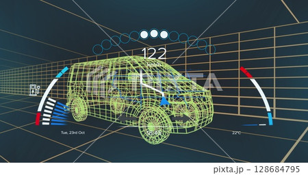 Image of car panel over digital car Image of car panel over digital car 128684795
