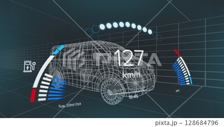 Image of car panel over digital car 128684796