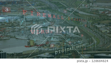 Image of data processing over cityscape Image of data processing over cityscape 128684824