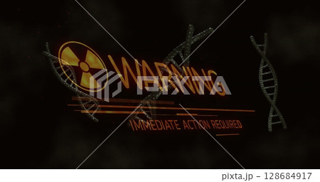 Image of warning text over dna strands Image of warning text over dna strands 128684917
