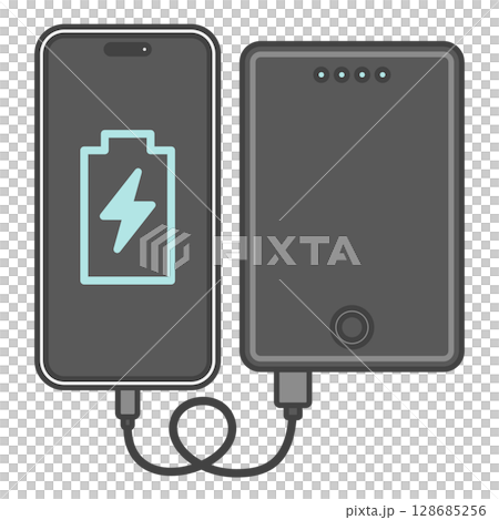 透過 USB 連接線連接智慧型手機並充電的行動電池,黑色 透過 USB 連接線連接智慧型手機並充電的行動電池,黑色 128685256