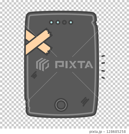Caution! Mobile batteries that have been damaged or expanded due to being dropped or aging, black 128685258