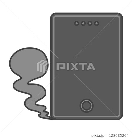 危険！過熱・発煙したモバイルバッテリー（スマートフォン充電器）黒色・ブラック 128685264