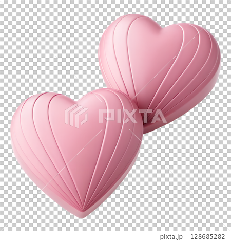 Two pink hearts float against a dark background for romantic designs 128685282