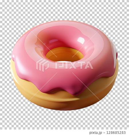 Appetizing donut rendered with a sweet strawberry frosting with transparent background. 128685283