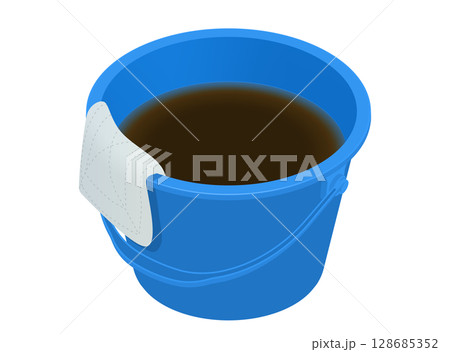 汚れた水とバケツと雑巾のイラスト 128685352