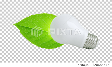 Green energy and eco innovation concept with a light bulb and a leaf 128685357