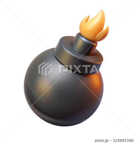 Cartoon bomb with burning fuse with transparent background. 128685386
