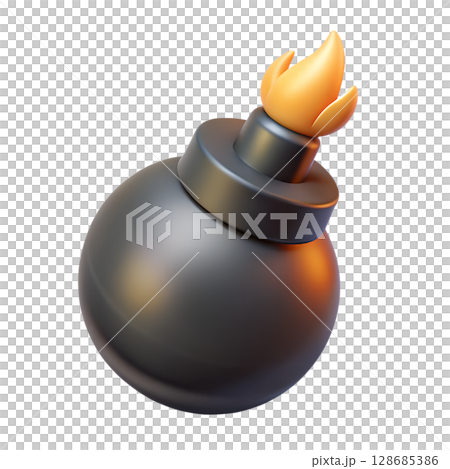 Cartoon bomb with burning fuse with transparent background. 128685386