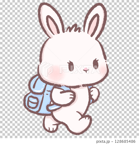 Cute cartoon bunny wearing a blue backpack going to school adorable white rabbit character learning education theme perfect for kids school illustrations Cute cartoon bunny wearing a blue backpack going to school adorable white rabbit character learning education theme perfect for kids school illustrations 128685486