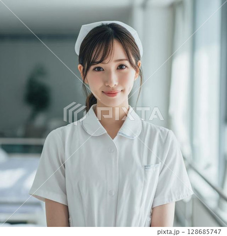 白衣を着た若い女性 128685747