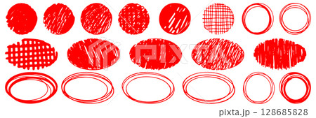 フリーハンドで描いた円・楕円イラスト集・赤色 フリーハンドで描いた円・楕円イラスト集・赤色 128685828
