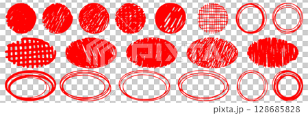フリーハンドで描いた円・楕円イラスト集・赤色 フリーハンドで描いた円・楕円イラスト集・赤色 128685828