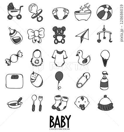 Baby Related Doodle vector icon set. Drawing sketch illustration hand drawn line eps10 128686019