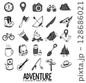 Adventure Related Doodle vector icon set. Drawing sketch illustration hand drawn line eps10 128686021