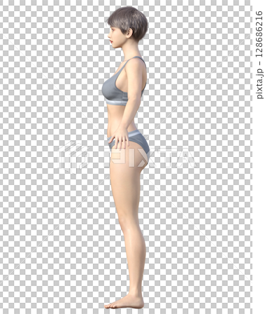 Slim woman Full body sideways 3D illustration Diet before and after image 128686216