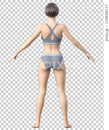 Slim woman, full body back view, 3D illustration, diet before and after image 128686217