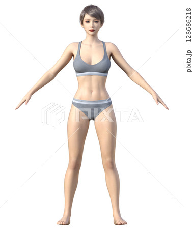 スリムな女性 全身正面の3Dイラスト ダイエットビフォーアフターのイメージ スリムな女性 全身正面の3Dイラスト ダイエットビフォーアフターのイメージ 128686218