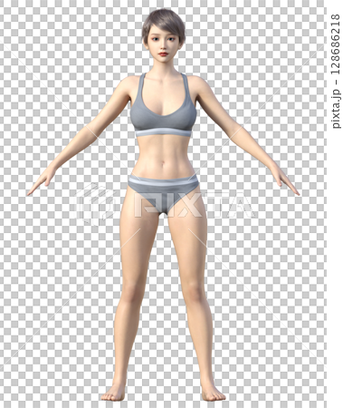 Slim woman Full body front 3D illustration Diet before and after image 128686218