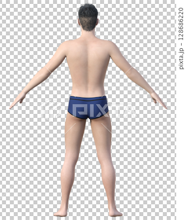 Slim man, full body back view, 3D illustration, diet before and after image 128686220