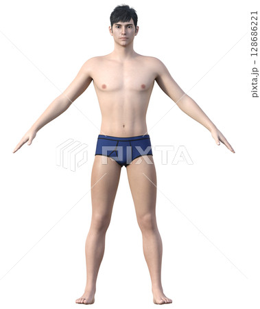 スリムな男性 全身正面の3Dイラスト ダイエットビフォーアフターのイメージ 128686221