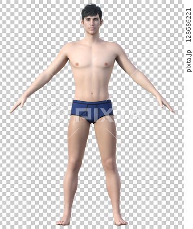 スリムな男性 全身正面の3Dイラスト ダイエットビフォーアフターのイメージ 128686221