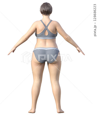 太った女性 全身後ろ姿の3Dイラスト ダイエットビフォーアフターのイメージ 太った女性 全身後ろ姿の3Dイラスト ダイエットビフォーアフターのイメージ 128686223