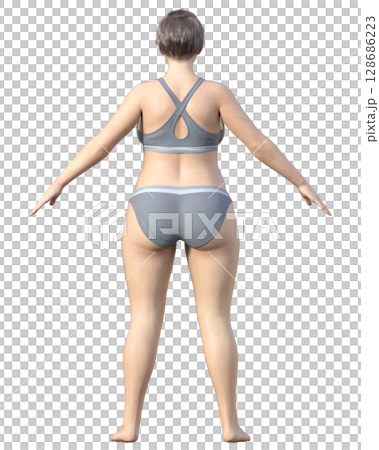 太った女性 全身後ろ姿の3Dイラスト ダイエットビフォーアフターのイメージ 太った女性 全身後ろ姿の3Dイラスト ダイエットビフォーアフターのイメージ 128686223