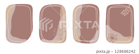 Modern Floral Frame Set with Soft Edges and Foliage 128686242