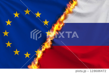 EUとロシアの旗・国旗 128686472