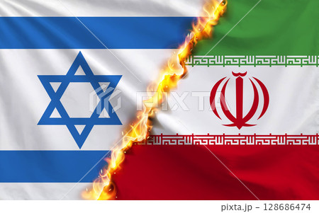 イスラエルとイランの国旗 128686474
