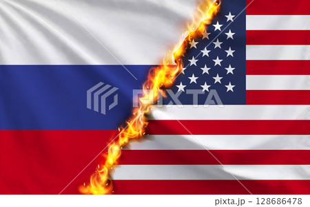 ロシアとアメリカの国旗 128686478