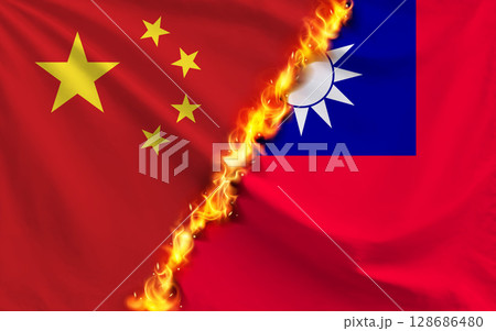 中国と台湾の国旗 128686480