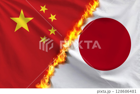 中国と日本の国旗 128686481