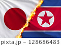 日本と北朝鮮の国旗 128686483
