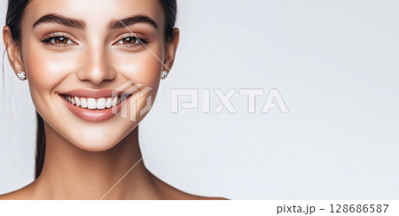 Portrait of young natural beauty woman with glowing skin and beautiful happy smile.AI Generative. 128686587