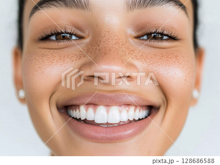 Portrait of young natural beauty woman with glowing skin and beautiful happy smile.AI Generative. 128686588