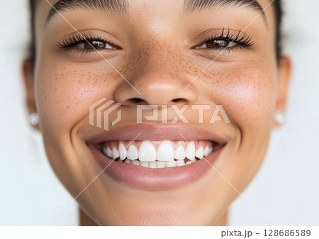 Portrait of young natural beauty woman with glowing skin and beautiful happy smile.AI Generative. 128686589