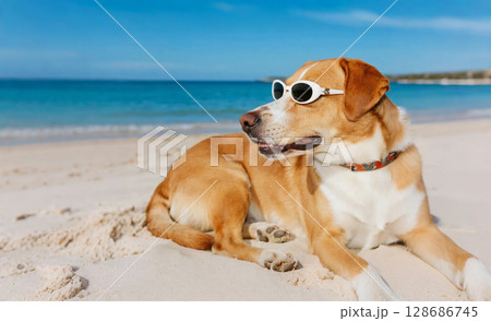 浜辺でリゾート犬 128686745