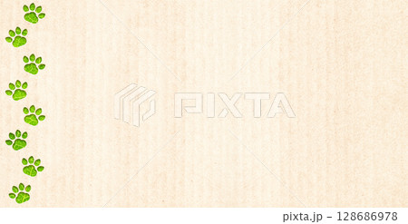 Save wildlife. Horizontal banner with eco paper, animal paws print in paper cut style and green leaf texture. Zero waste, responsible consumption, reuse, renewable resource, eco-friendly concept 128686978