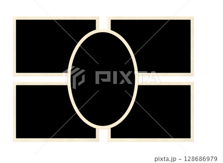 Template collage with five retro frame photos. Moodboard pictures album grid for scrapbooking. Vintage style mood board layout. Isolated on white background. Copy space for your text and photo 128686979