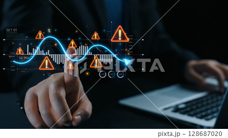 Economic Caution and Risk Alert in Volatile Market with Financial Warning Elide 128687020