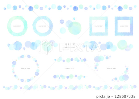 青い水玉フレーム装飾素材セット(水彩風ベクター) 青い水玉フレーム装飾素材セット(水彩風ベクター) 128687338