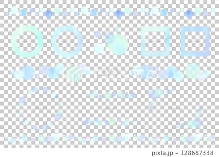 青い水玉フレーム装飾素材セット(水彩風ベクター) 青い水玉フレーム装飾素材セット(水彩風ベクター) 128687338