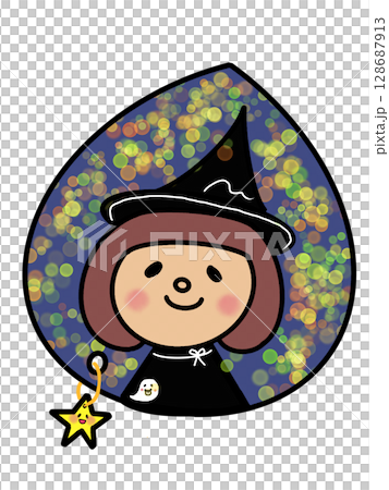 キラキラ星としずくモチーフの中にたたずむカワイイボブヘアのハロウィン魔女の女の子 128687913