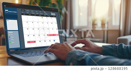 Calendar on computer software application for brisk schedule planning 128688195