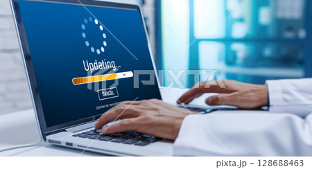 Software update on computer for brisk version of device software 128688463