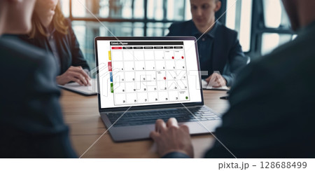 Calendar on computer software application for brisk schedule planning 128688499